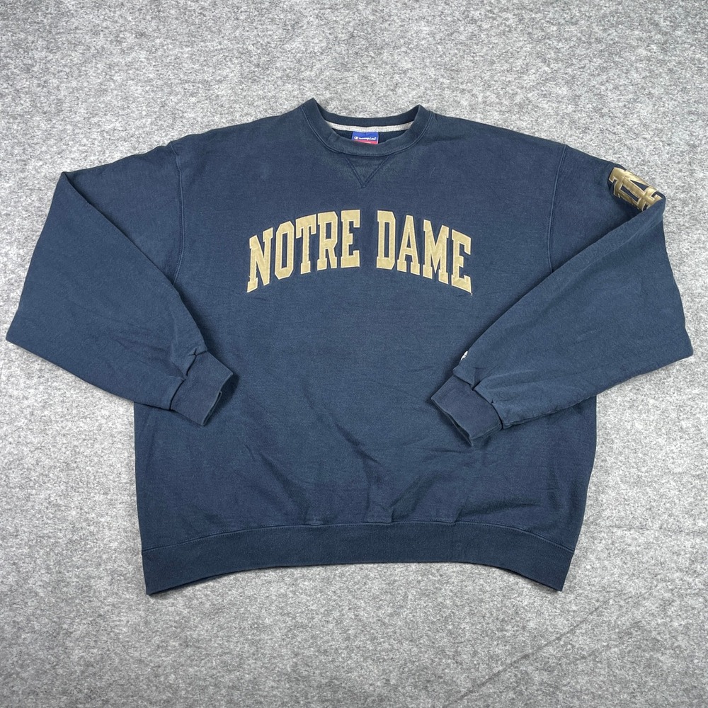 Notre Dame Sweatshirt Mens XXL Navy Champion Fighting Irish Tackle Twill Top